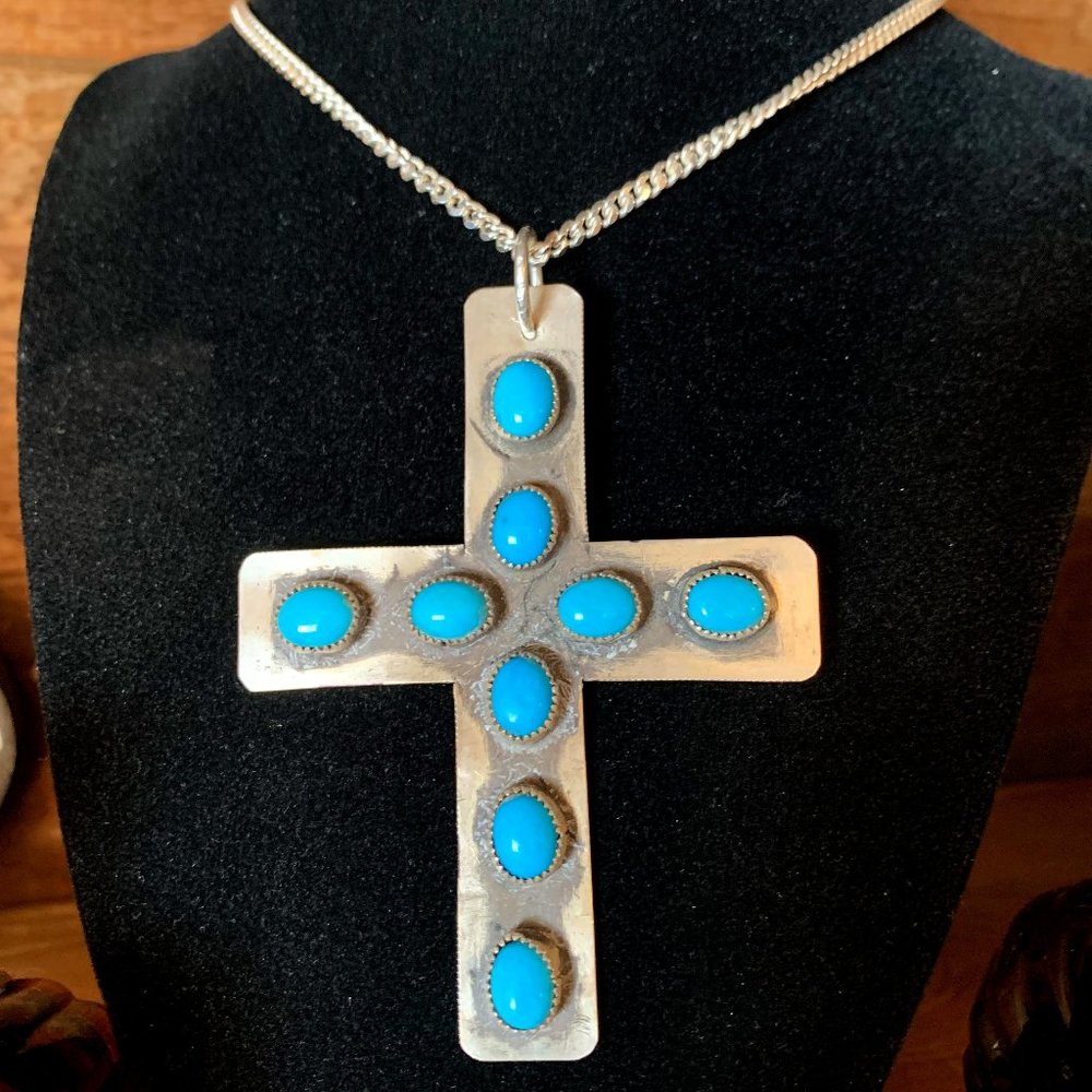 Rustic Turquoise And Silver Cross - image 1